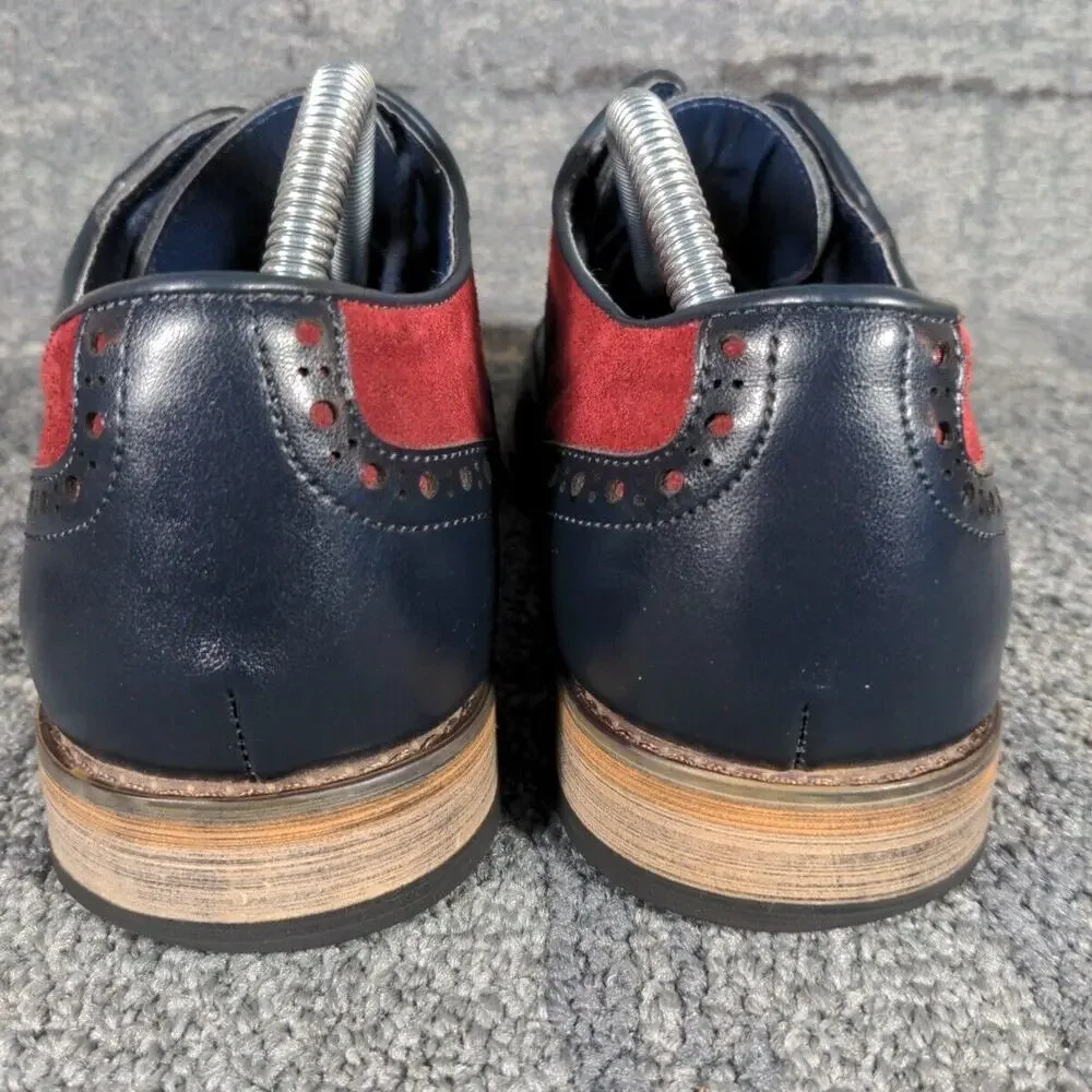 Cavani Men Ethan Brogue Navy Wine Leather Suede Oxford Wing Tip Dress Shoes US 8